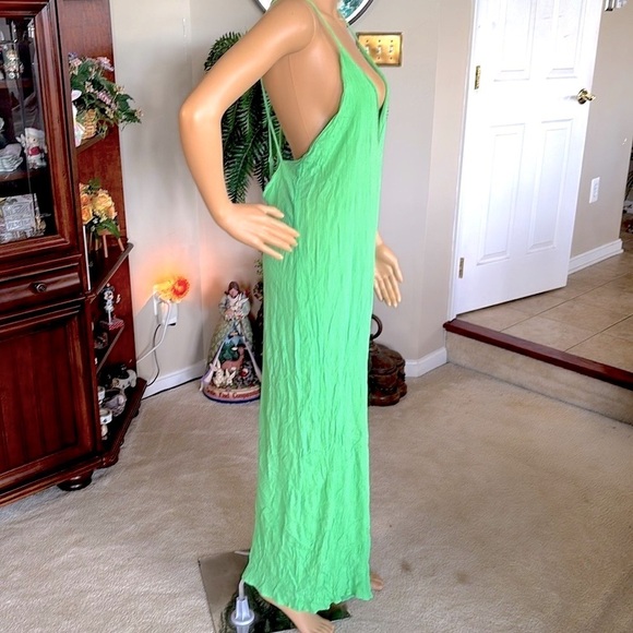 ASOS Green Jumpsuit Spaghetti Strap Open Back Long Romper Cruise Viscose Coverup - Picture 10 of 16